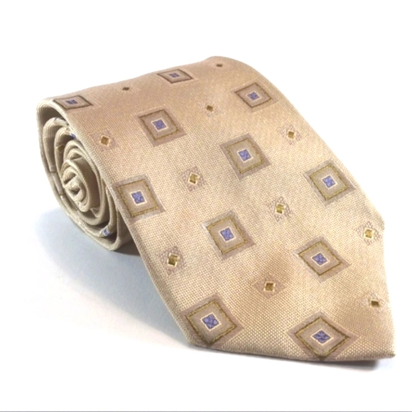 Hugo Boss Necktie Gold Geometric Silk Neck Tie - Picture 1 of 3